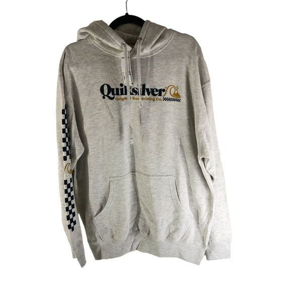 Quiksilver Mens Check Yo Self Pullover Hoodie Sweatshirt Light Gray Size L - Picture 1 of 3
